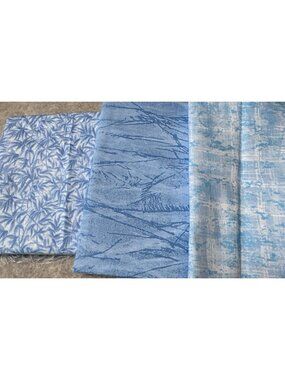 Set of 3 Blue Patterned Cotton Fabric Remnants Sewing Crafting